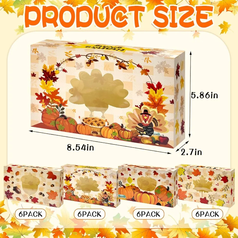 24 Stück Herbstboxen mit Fenster, Herbst-Ahornblatt, Geschenk, Karton, Papiertraktationsboxen für Herbsternte, Hochzeit, Erntedankfest, Party