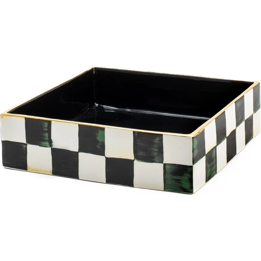 MACKENZIE-CHILDS Ceramic Luncheon Napkin Holder Kitchen Napkin Holder for Table and Countertop Black-and-White Courtly Check