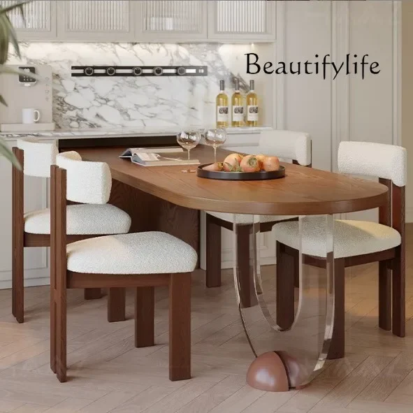 

yj21 French retro solid wood dining table small apartment medium and ancient style suspended dining table against the wall semi-