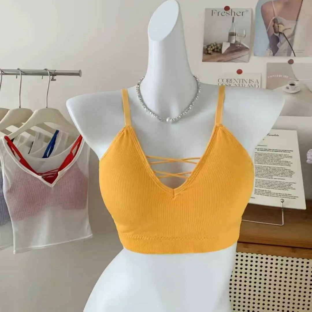 Verano nuevo Pure Desire Spicy Girl chaleco con tiras cruzadas mujeres que adelgazan una sola pieza con almohadilla en el pecho interior sexy mezcla de algodón de nailon o...