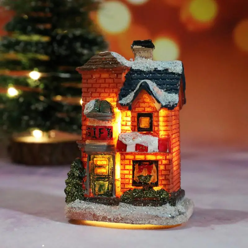 Casa de luz Led navideña, adornos navideños, micropaisaje de resina, adornos para casa pequeña, decoración brillante de Navidad, regalos de Año Nuevo 2024
