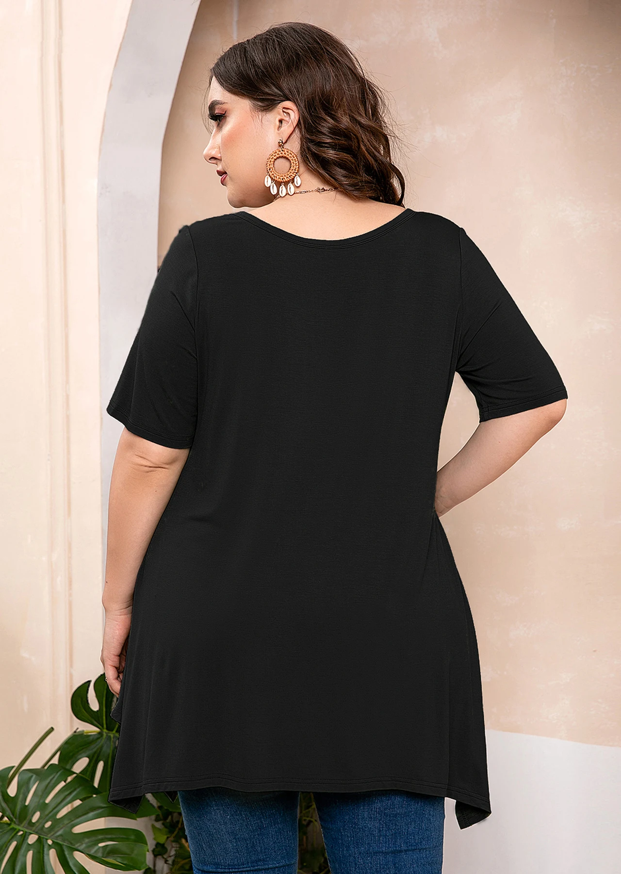 SHOWMALL Plus Size top estivi per donna tunica manica corta Swing Tee girocollo vestiti camicia fluida per Leggings