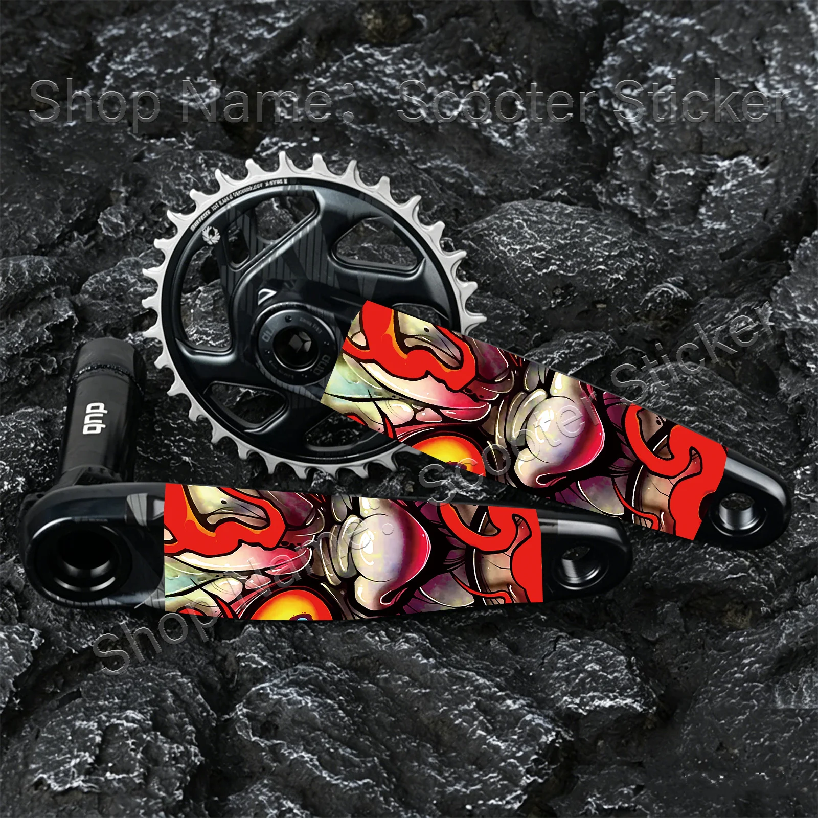 1 Pair Red Graffiti Monster Waterproof Anti Scratch Crank Stickers For MTB Road Bike Crank Arm Decor