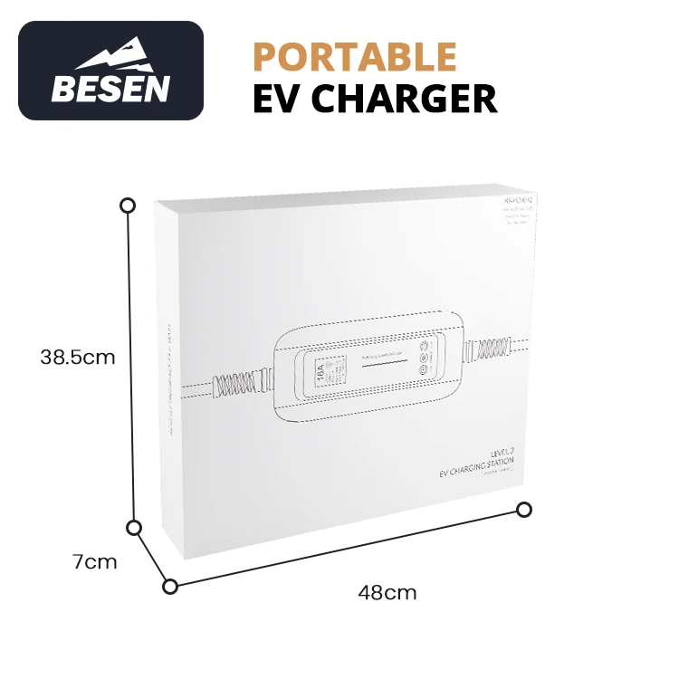 BESEN OEM Carregador de carro portátil IEC 62196-2 Tipo 2 Cabo 6A 8A 10A 13A 16A Schuko Plug Carregador EV ajustável