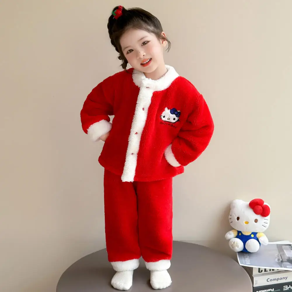 الفتيات سترة غير رسمية منامة مجموعة الخريف والشتاء 2025 نمط جديد للأطفال الكرتون الطفل الفانيلا ملابس المنزل الدافئة دعوى Kawaii #3