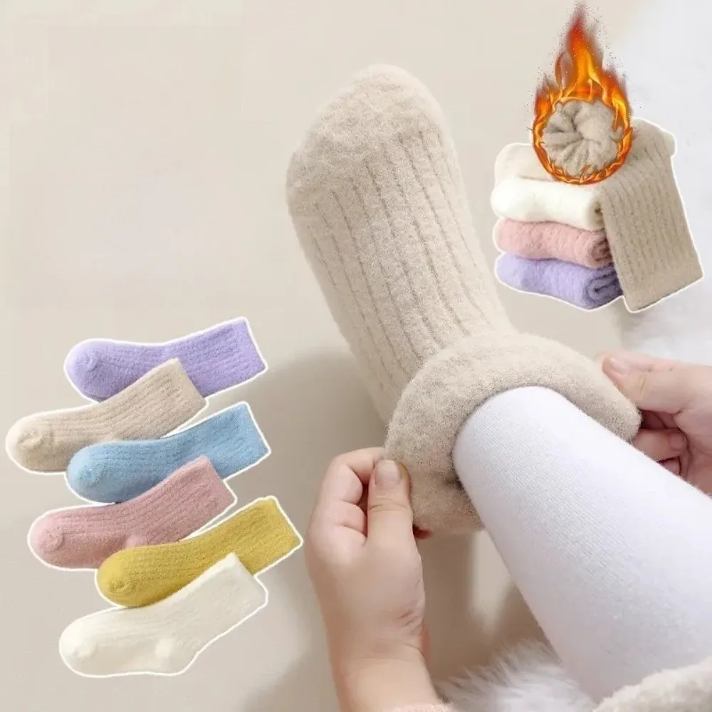 4 Pairs 4 Pairs Warm Socks Thickened Design Mid-Calf Length Thickening Mid-Calf Socks Autumn Winter Use Fleece Lined Snow Socks