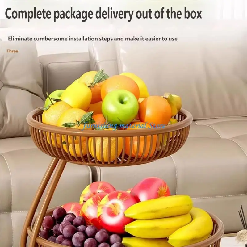 Y5GD Space Saving Double Level Kitchen Fruit Basket Strong Iron Component Fruit Tray