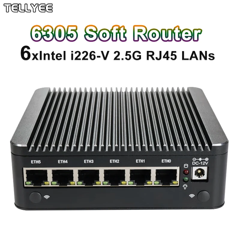 New Intel 6305 Soft Router 6 LAN I226-V 2.5G Fanless Mini PC DDR4 2*NVMe HD DP Firewall OPNsense Mini PC