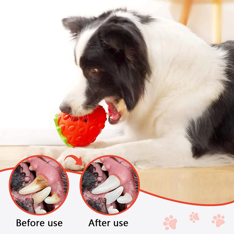 DualPet Dog Chew Toys Rubber Strawberry Shaped Food Leaking Toy Durable Eco-friendly Food Dispenser Dogs Toy