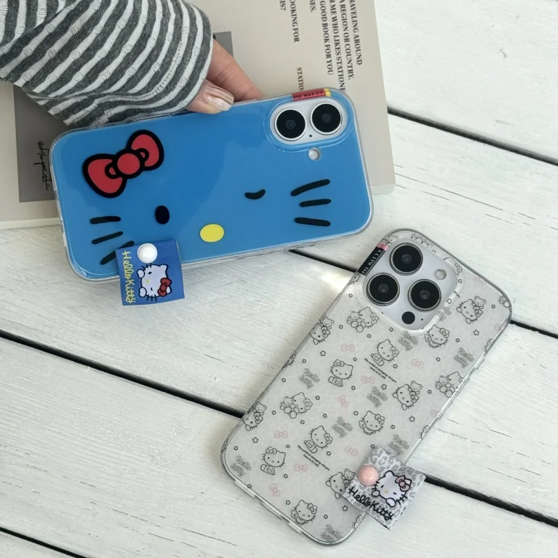 

Luxury Cute Blue white Hello Kitty cartoon phone Case For iPhone 13 14 15 16 Pro MaX lovely Bow Kitty Cat shockproof Back Cover