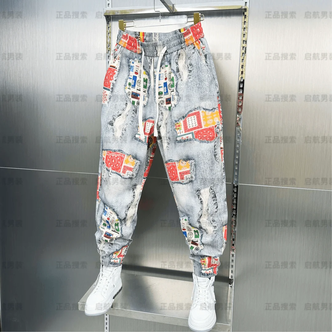 New Retro Three Dimensional Niche Decor, Vintage, Loose, Fashionable, Trendy, Casual Pants, Leg Tight, Large Men\'s Pants