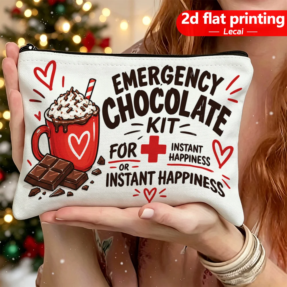 Emergency Chocolate Kit Cosmetic Bag Hot Cocoa Mug Print Zipper Pouch Women Travel Storage Purse Funny Gift Makeup Organizer
