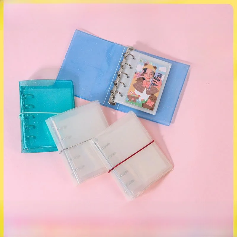portable-five-hole-refillable-album-with-strap-30-pages-card-storage-booklets-pocket-size-binding-loose-leaf-notebook