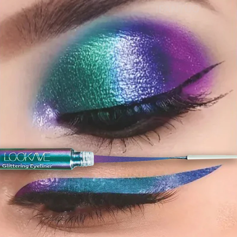 Błyszczący eyeliner w płynie kameleon, metaliczny cień do powiek z brokatem, wielokolorowy eyeliner, perłowy, polaryzujący pigment do makijażu oczu Aurora