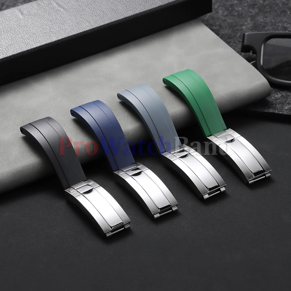 20mm Curved Rubber Watchband Soft Silicone Strap for Rolex for Oysterflex Men Women Sport Bracelet Gold Folding Buckle Wristbelt