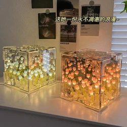 20PCS Tulip Nightlight Handmade DIY Material Cube Tulip Mirror Bedroom Decor Atmosphere Lamp Valentine's Day Birthday Gift