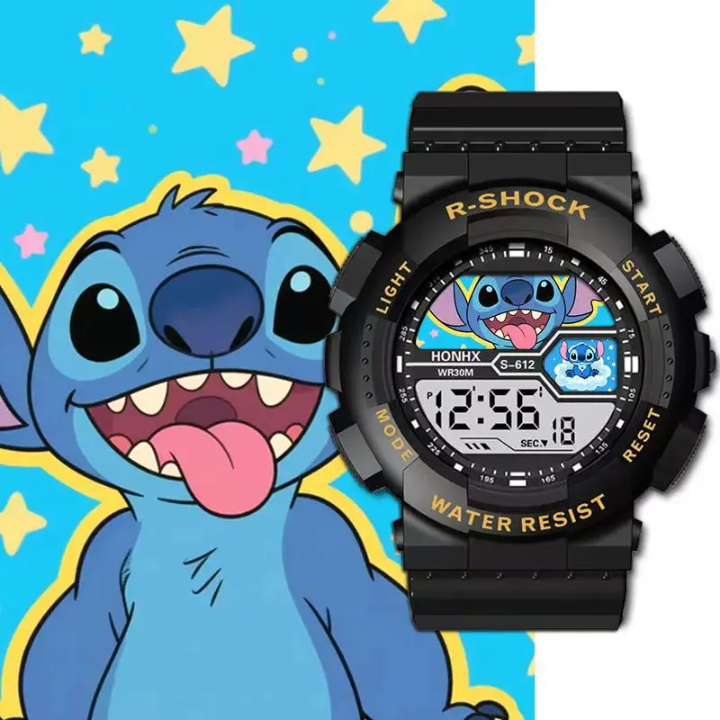 Stitch Star Baby Outdoor-Sportuhr für Kinder, multifunktionale elektronische wasserdichte Nachtlicht-Digitaluhr
