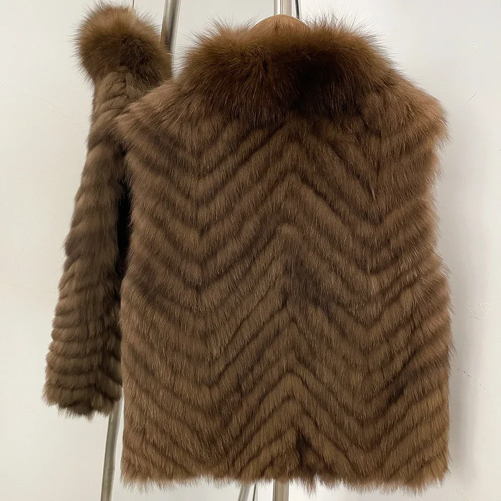 OFTBUY Echte Fuchsfellweste für Damen, Stehkragen, ärmellos, echtes Fuchsfell, neues luxuriöses, dickes, warmes Winter-Fellweste für Damen – Detail 11
