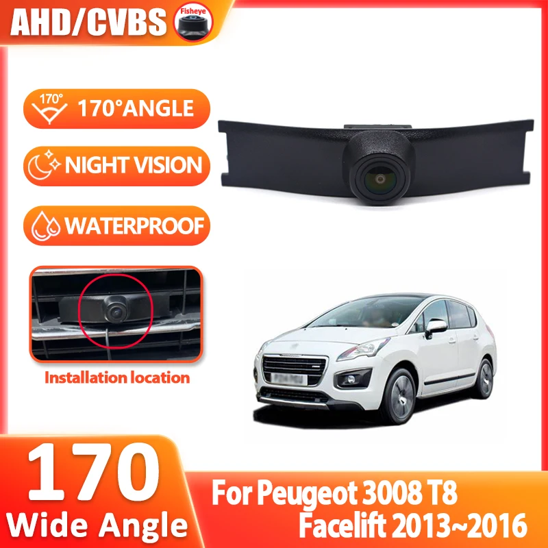 

170° AHD CVBS CCD 1080P Vehicle Fisheye Night Vision Car LOGO Parking Front View Camera For Peugeot 3008 T8 Facelift 2013~2016