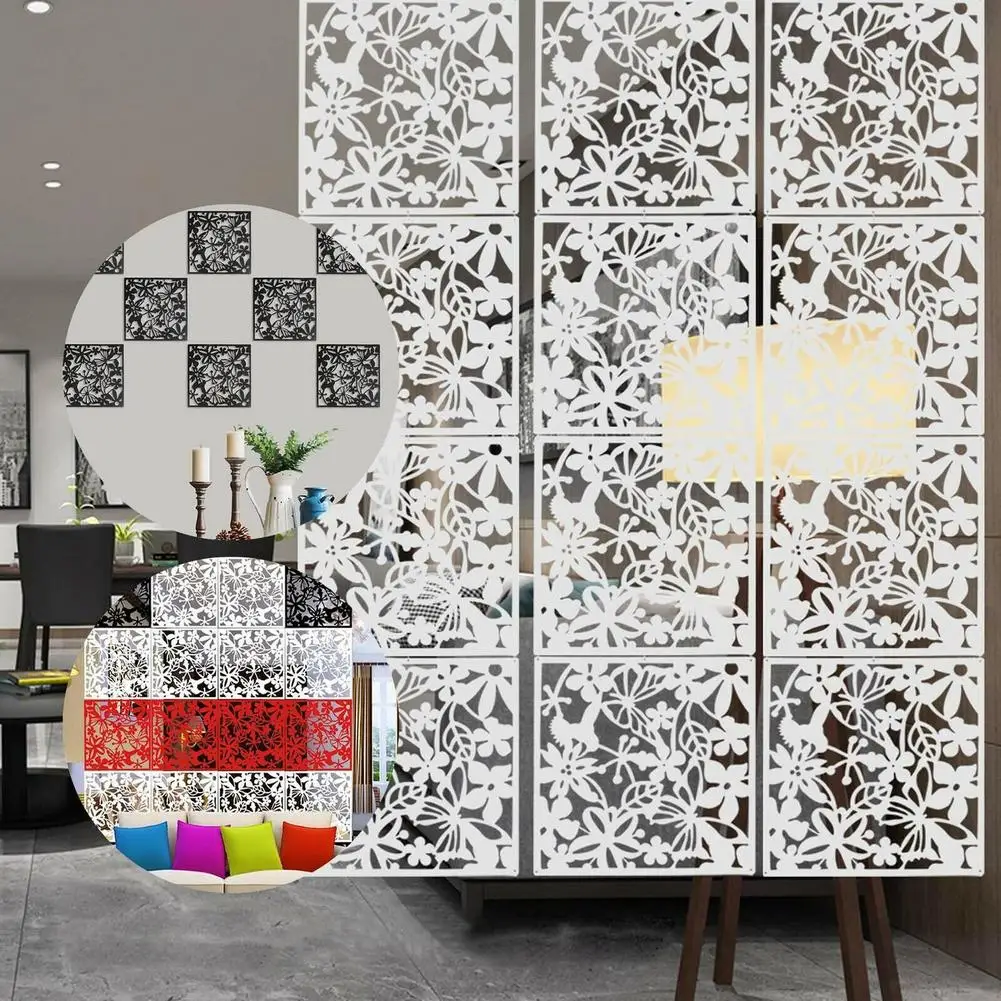 12PCS Hanging Room Divider 40x40CM Plastic Hollow Screen Curtain Panel Waterproof Partitions For Household Hotel DIY Decoraction