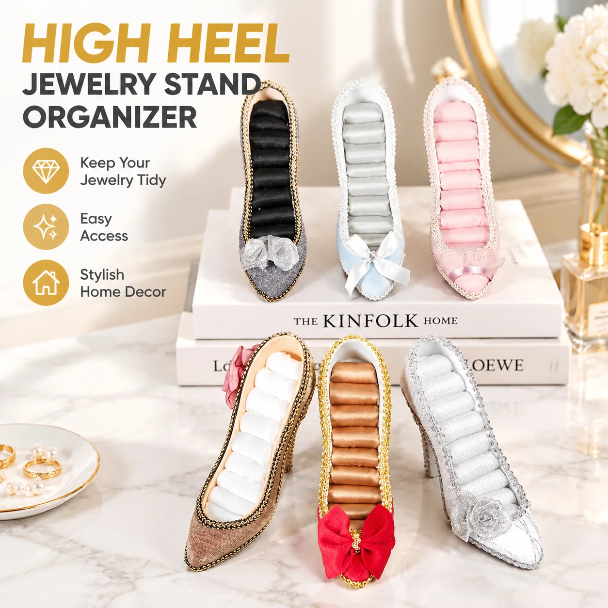 Resin High Heel Jewelry Stand Organizer for Earrings Rings Head Shoulder Hooks Home Decor Storage Display Rack 15x12x5cm