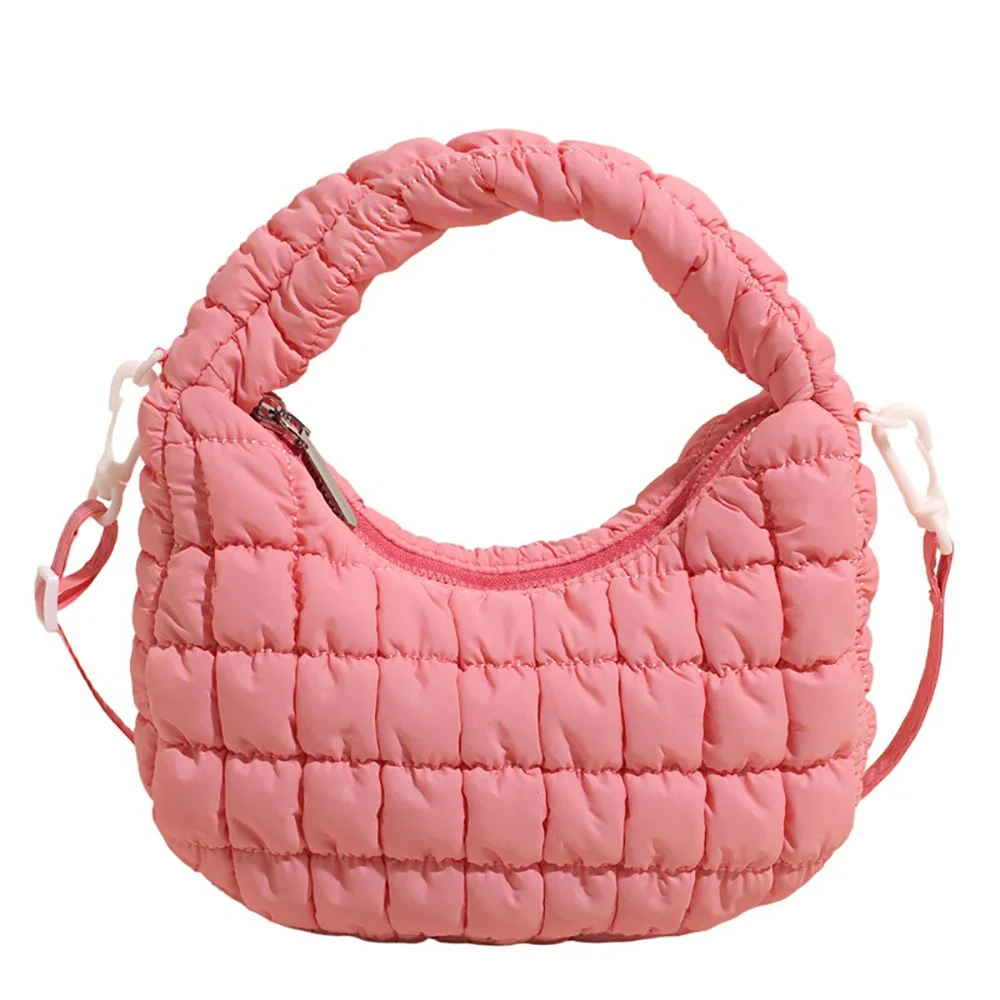 Women Soft Plaids Pleated Handbags Casual Solid Color Zipper Versatile Crossbody Bag Daily Commute All-Match One Shoulder Bags