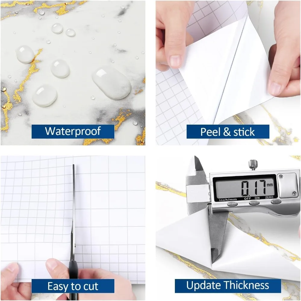 Papel de contato com casca e bastão de mármore branco dourado para armários de cozinha e bancadas - à prova d'água, fácil de aplicar, 36x200 polegadas Wal