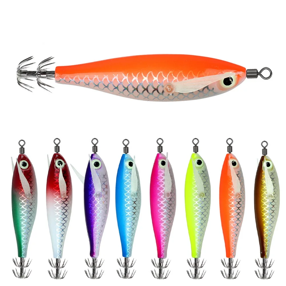 8 سنتيمتر/5.6 جرام توهج خطاف صيد على شكل سمكة المياه المالحة الصيد الطعم الاصطناعي البيض الخشب الروبيان السحر الصيد البحري الأخطبوط الحبار إغراء