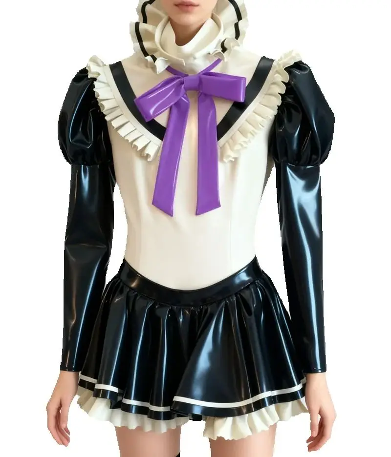 

Halloween 100% Latex Rubber Bodycon Maid Dress for Women Ideal for Cosplay Masquerade Party