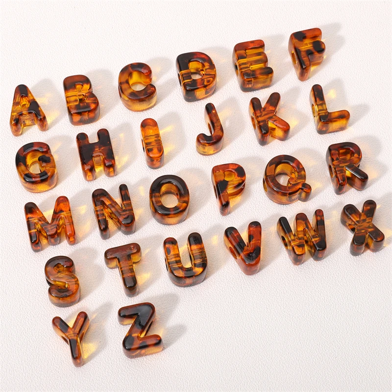 1 Stück/Beutel Leopardenmuster Bernsteinbraune Acryl-Buchstabenperlen mit Großem Loch A-Z Alphabet Lose Perlen für DIY Armband Schmuckherstellung Zubehör – Detail 6
