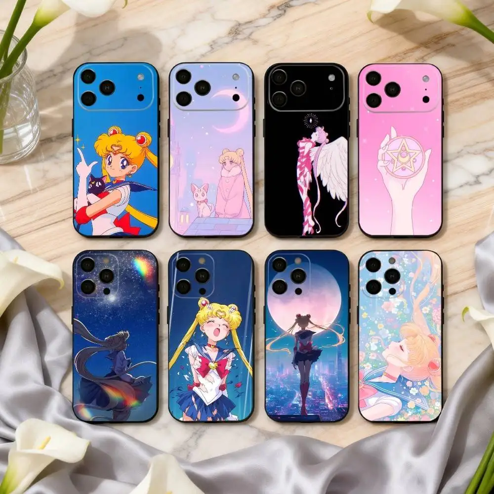 

Sparkle Pastel S-Sailor M-Moons Phone Case For iPhone 17pro,16,15,14,13,12,11 Plus,Pro Max,XS,Soft Silicone Black Cover
