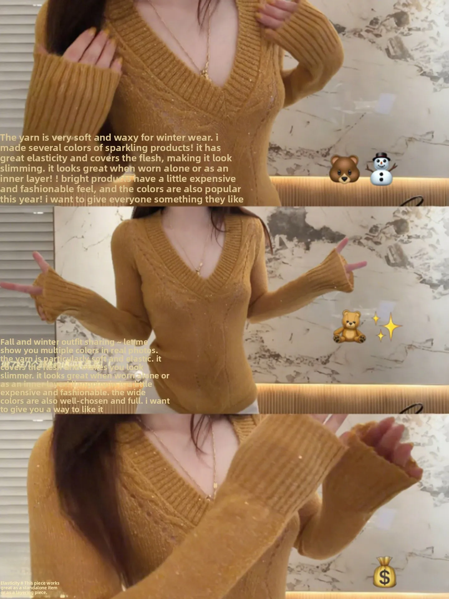 

Yellow V-Ne Pullover Knitwear Women's Base Layer irt 2025 New Autumn Winter Inner Wear Outer Wear Slim Fit Knitted Top