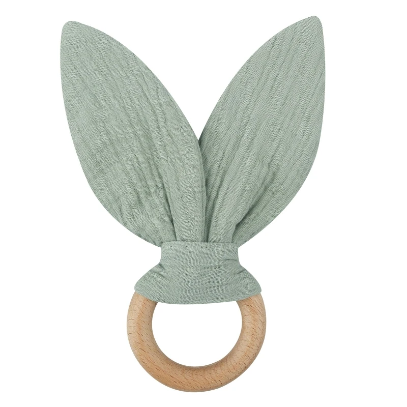 

Wooden Baby Teether Cotton Cloth Teething Ring Rattle Toy