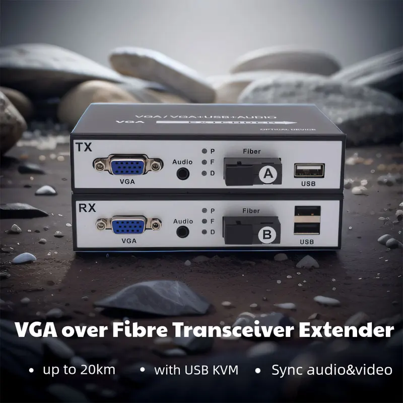 

VGA To Fiber Optic Converter Extender Repeater Transmitter Receiver With USB KVM And 3.5mm Audio VGA Video to Fiber Extender