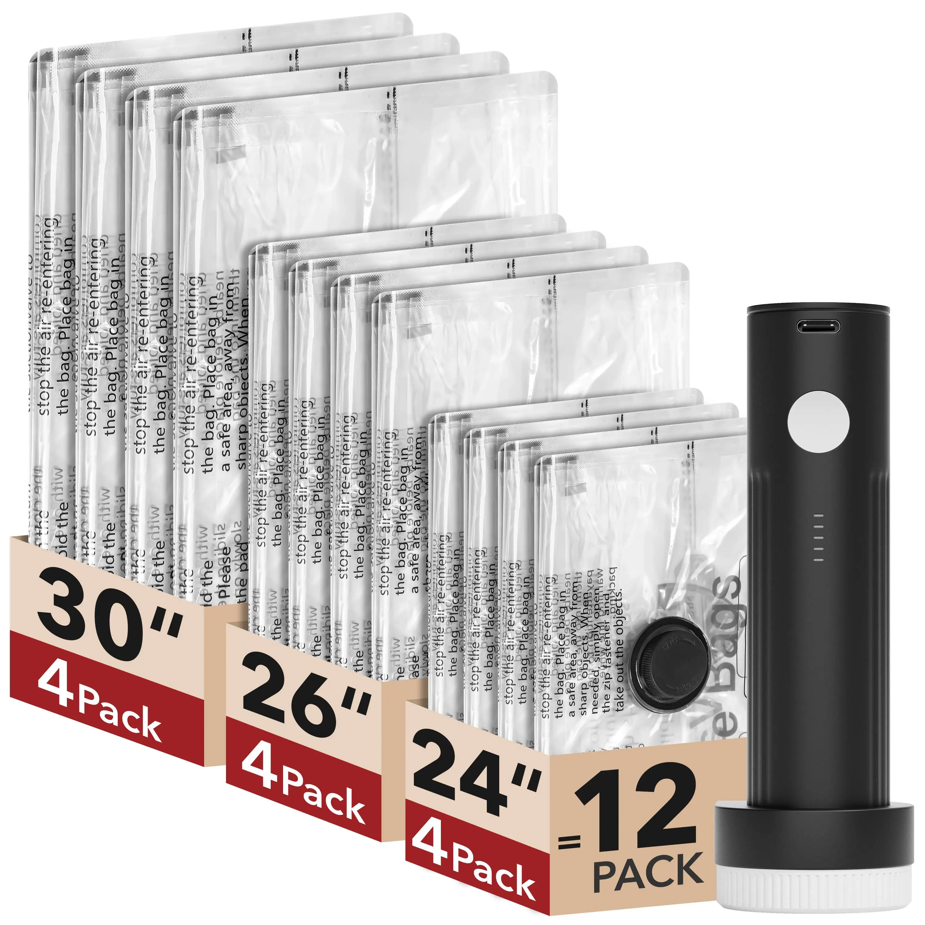 12Pcs Travel Vacuum Storage Bags Set with Portable Rechargeable Electric Pump Space Saver Compression Packing Bags for Clothes Luggage Suitcase Backpack Organizer Wardrobe Storage Essentials