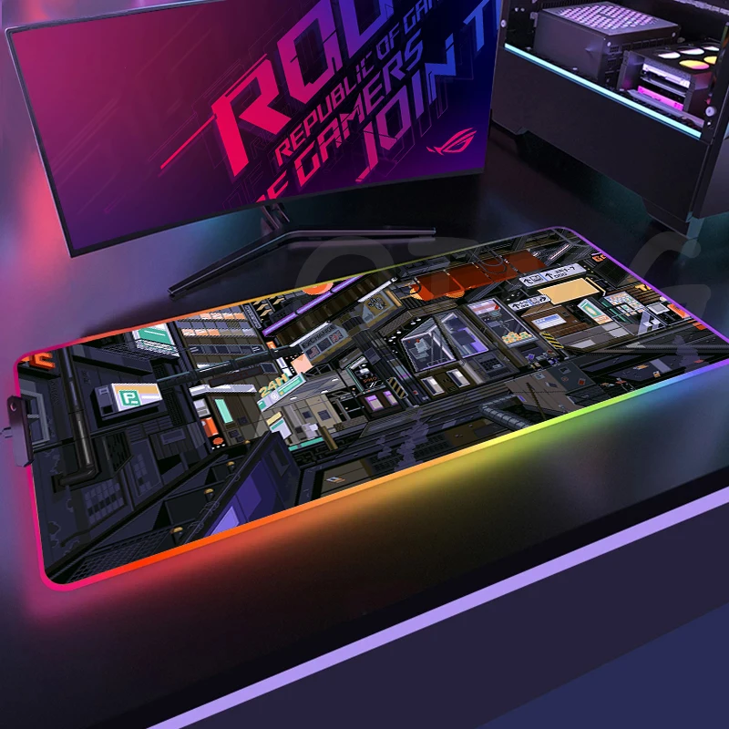 Pixel Street View Large RGB Gamer Mousepad Mouse Mat Gaming Mousepads LED Keyboard Mats Luminous Desk Pads Mouse Pad For PC
