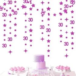 Purple Happy 30th Birthday Party Paper Banners Decorations Number 30 Year Old Circle Dots Twinkle Star Garlands Hanging Backdrop