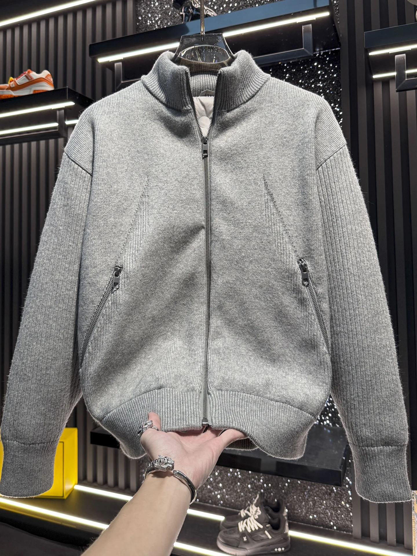 

Men's Casual Knitted Stand Collar down Jacket Zipper Cardigan Warm Fashionable Summer New Arrival European Style Polyester Fiber