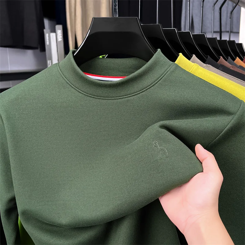 

Высококачественная Марка тиснением мужская длинными рукавами футболка новая корейская стиль мода мягкий удобный теплый и полувысокий свитер джемпер