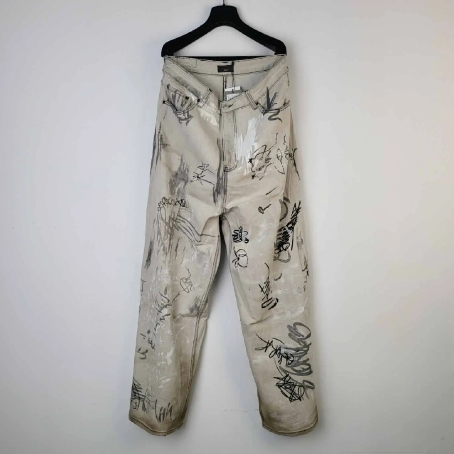 

2023 Luxury Runway Graffiti Printed Men Casual Denim Jeans Hiphop Oversized Baggy Straight Jeans Pants Trousers Streetwear