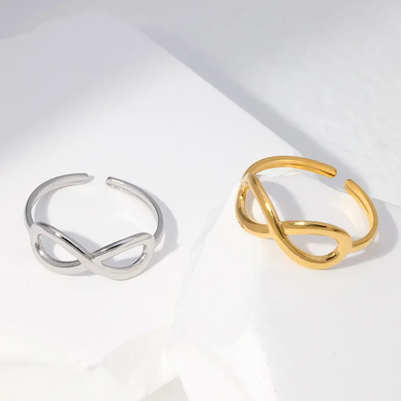 Classic Simple Gold Color Stainless Steel Infinite Figure 8 Couple Rings for Women Men Charm Hip Hop Rock Finger Jewelry Gift
