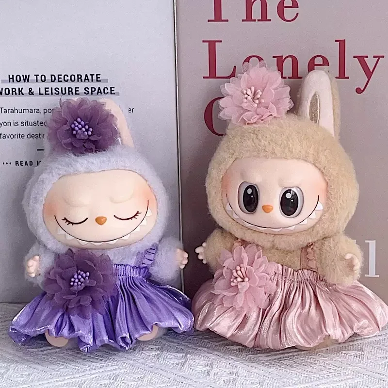 Mini ropa de muñeca de peluche, falda de brotes con accesorio para el cabello de perlas para muñecas Idol Labubu I II, muñeca Kpop de Corea, regalos de ropa DIY