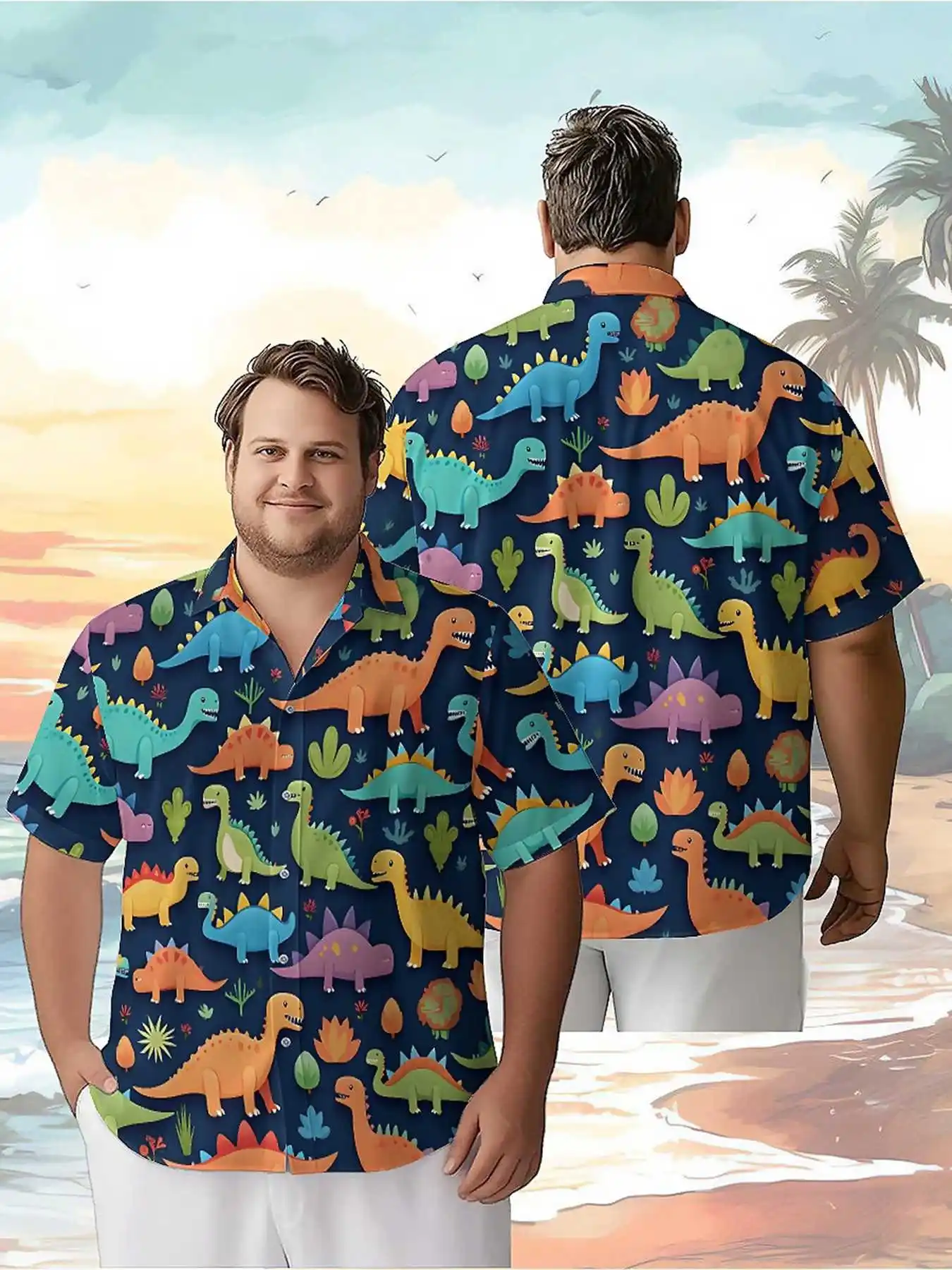 

Men's Plus Size Hawaiian Shirts Dinosaur World Fantasy pattern, Button Up Shirts, Unisex Casual Clothing, Summer Tops
