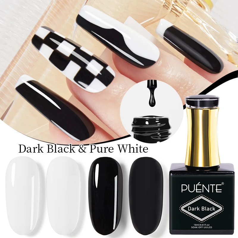 PUENTE 18ML Pure White Dark Black Gel Nail Polish High Pigment Semi-permanent Nail Varnish Manicure Soak Off UV Nail Art Gel