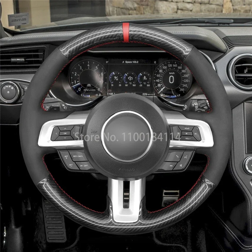 

Hand-Sewn Non-slip PU Carbon fiber Leather Car Steering Wheel Cover for Ford Mustang 2015-2020 Interior Accessories