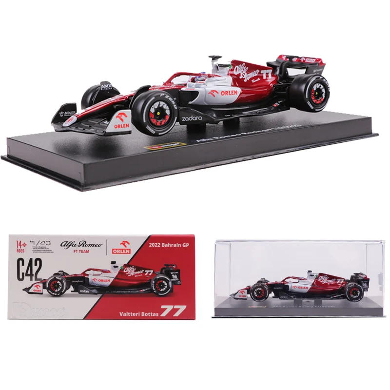 Bburago 1:43 Alfa Romeo Racing 2022 Bahrain  Valtteri Bottas NO.77 Alloy Model Car