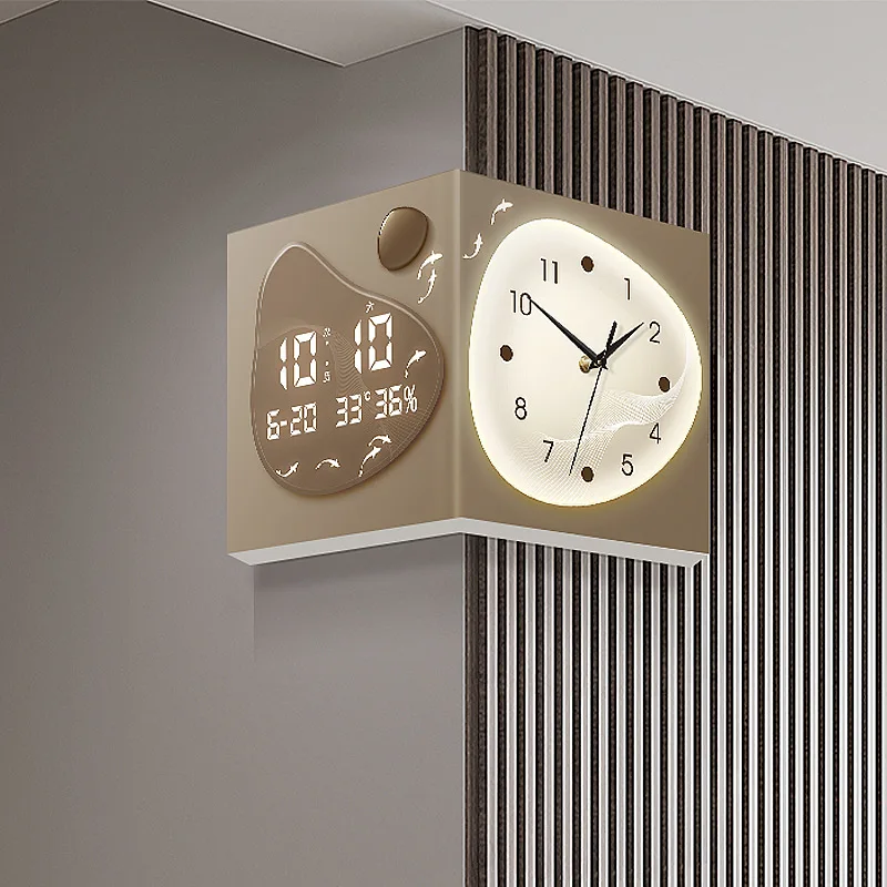 Modern simple living room wall clock 2026 new model, digital display clock, no punching, corner clock, electronic clock