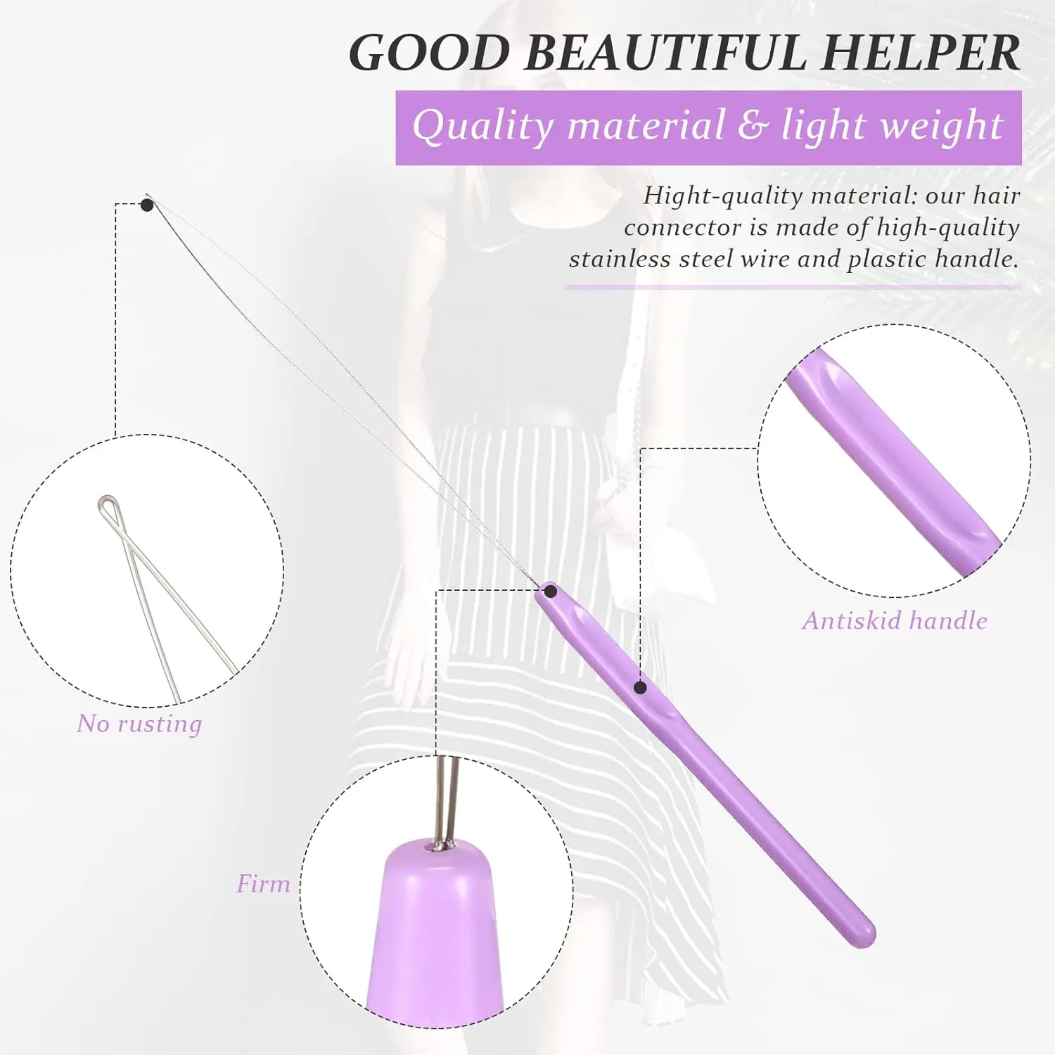6pcs Hair Extension Loop Needle Threader Pulling Hook Tool and Bead Device Tool Loop Threader for Hair or Feather Extensions