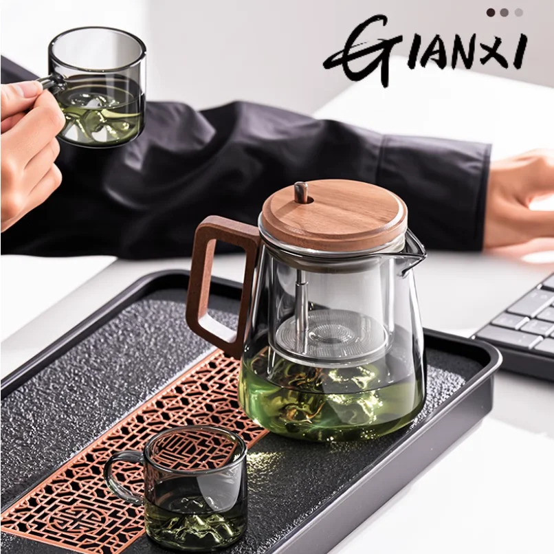 GIANXI Large Capacity Tea Cup The Bottom Of Guanshan Design One-Click Tea Filter Pot Chinese With Walnut Handle Teacup Set