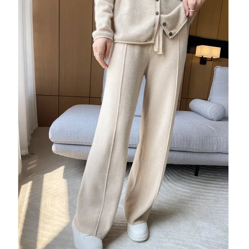 Autumn and Winter High-quality Wide-leg Pants for Women, High-waisted, Loose, Casual, Straight-leg Temperament Outer Trousers